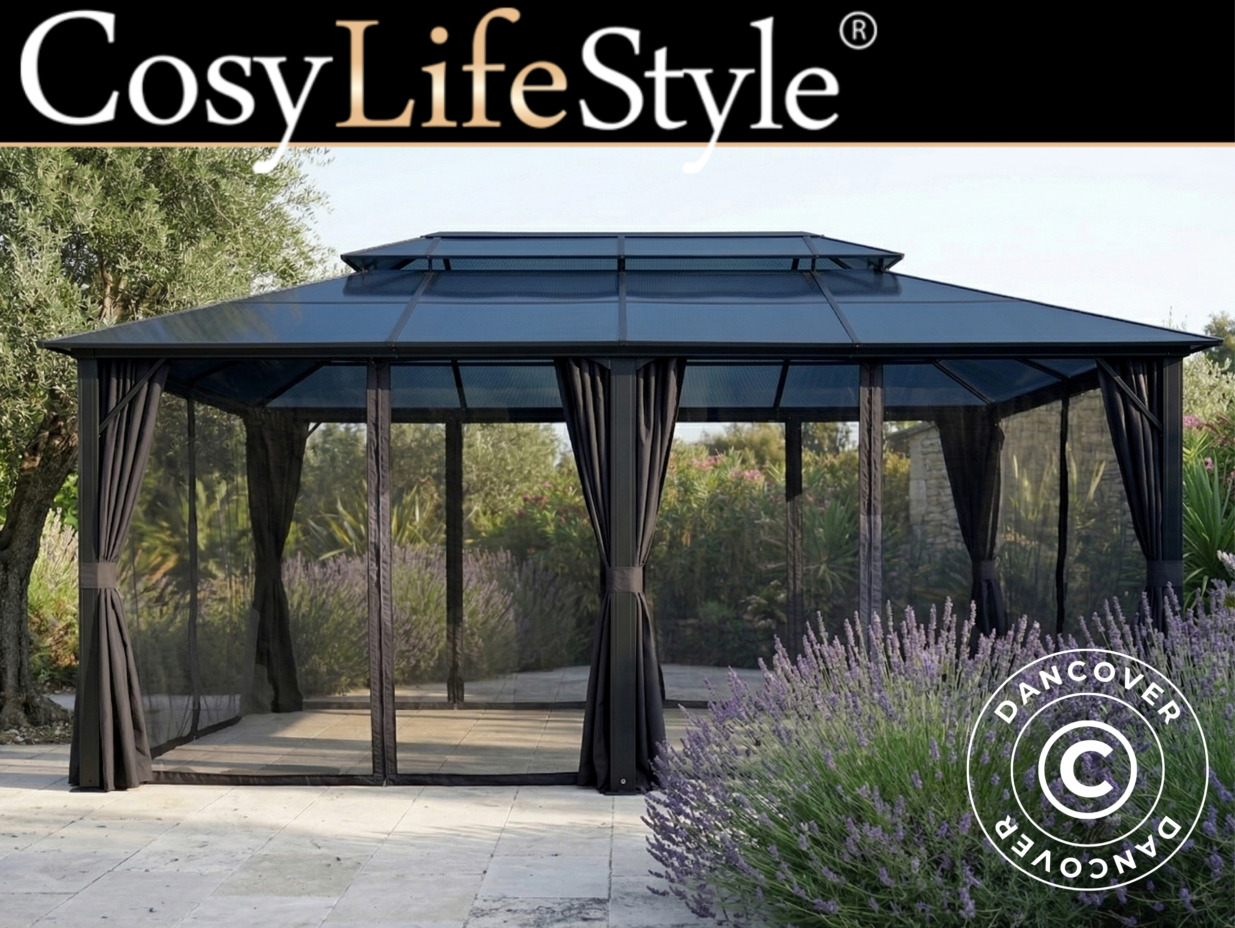 世界の家具大百科 & GAZEBO Gazebo Santa Ana Steel+ w/curtains and mosquito net, 3.65x6 m, Black